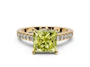 Solitaire Engagement Ring Setting for Fancy Yellow Princess Cut Center with Crossover Accents and Prong Head in Yellow Gold