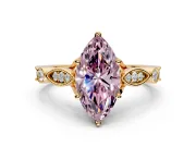 Solitaire Engagement Ring Setting for Fancy Pink Marquise Center with Marquise and Bezel Accents and Prong Head in Yellow Gold