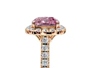 Halo Engagement Ring Setting for Fancy Pink Cushion Cut Center with Raised Halo, Pave Band and Prong Head in Rose Gold