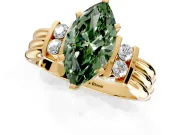 Solitaire Engagement Ring Setting for Fancy Green Marquise Center with Grooved Bar Accent Band and Prong Head in Yellow Gold