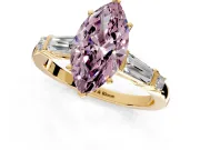 Bar-Set Engagement Ring Setting for Fancy Pink Marquise Center with Tapered Baguette Accents and Prong Head in Yellow Gold