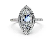 Halo Engagement Ring Setting for Marquise Center with Pave Accents, Heart Basket and Prong Head in White Gold