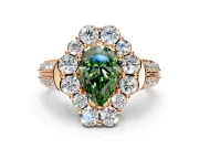 Large Accent Halo Engagement Ring Setting for Fancy Green Pear-Shaped Center with Pave Split Shank and Prong Head in Rose Gold