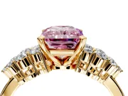 Cluster Engagement Ring Setting for Fancy Pink Radiant Cut Center with 2-Row Shoulder Clusters and Prong Head in Yellow Gold
