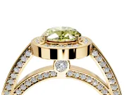 Halo Engagement Ring Setting for Fancy Yellow Oval Center with Framed Halo, Pave Band and Prong Head in Yellow Gold