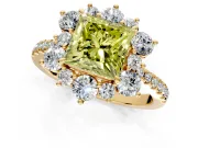 Floral Halo Engagement Ring Setting for Fancy Yellow Princess Cut Center with Pave Accents and Prong Head in Yellow Gold