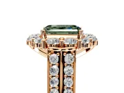 Large Accent Halo Engagement Ring Setting for Fancy Green Emerald Cut Center with Pave Split Shank and Prong Head in Rose Gold