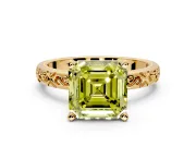 Solitaire Engagement Ring Setting for Fancy Yellow Asscher Cut Center with Scrollwork Band and Prong Head in Yellow Gold