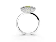 Halo Engagement Ring Setting for Fancy Yellow Emerald Cut Center with Milgrain Bezel Rim, Plain Band and Prong Head in Platinum