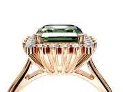 Starburst Halo Engagement Ring Setting for Fancy Green Asscher Cut Center with Thin Round-Wire Band and Prong Head in Rose Gold