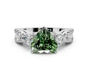 3 Stone Engagement Ring Setting for Fancy Green Heart-Shaped Center with Pave Split Shank and Prong Head in Sterling Silver