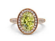 Milgrain Halo Engagement Ring Setting for Fancy Yellow Oval Center with Three-Sided Pave Band and Prong Head in Rose Gold