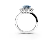Floral Halo Engagement Ring Setting for Fancy Blue Heart-Shaped Center with Pave Accents and Prong Head in Platinum
