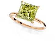 Solitaire Engagement Ring Setting for Fancy Yellow Princess Cut Center with Straight Thin Band and Prong Head in Rose Gold