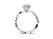 Side Accent Engagement Ring Setting for Princess Cut Center with Accent Shoulders and Prong Head in White Gold