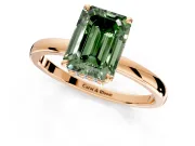 Hidden Halo Engagement Ring Setting for Fancy Green Emerald Cut Center with Plain Band and Tall Prong Head in Rose Gold