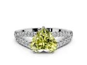 Solitaire Engagement Ring Setting for Fancy Yellow Heart-Shaped Center with Pave Split Shank and Prong Head in Platinum