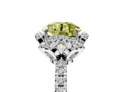 Halo Engagement Ring Setting for Fancy Yellow Round Cut Center with Openwork Halo, Pave Band and Prong Head in White Gold