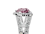 Halo Engagement Ring Setting for Fancy Pink Heart-Shaped Center with Narrow Pave Split Shank and Prong Head in White Gold