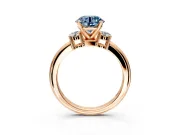 3 Stone Engagement Ring Setting for Fancy Blue Round Cut Center with Wide Plain Band and Prong Head in Rose Gold
