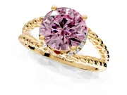 Halo Engagement Ring Setting for Fancy Pink Round Cut Center with Rope Twist Split Shank and Prong Head in Yellow Gold