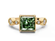 Vintage Station Engagement Ring Setting for Fancy Green Princess Cut Center with Accents and Prong Head in Yellow Gold