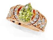 Pave Engagement Ring Setting for Fancy Yellow Pear-Shaped Center with Curved Accent Rows, Openwork and Prong Head in Rose Gold