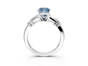 Bar-Set Engagement Ring Setting for Fancy Blue Cushion Cut Center with Tapered Baguette Accents and Prong Head in White Gold