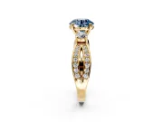 3 Stone Engagement Ring Setting for Fancy Blue Round Cut Center with Pave Twist Band and Prong Head in Yellow Gold