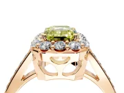 Floral Halo Engagement Ring Setting for Fancy Yellow Emerald Cut Center with Large Halo Accents and Prong Head in Rose Gold