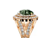 Double Halo Engagement Ring Setting for Fancy Green Round Cut Center with Narrow Pave Split Shank and Prong Head in Rose Gold