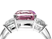 3 Stone Engagement Ring Setting for Fancy Pink Asscher Cut Center with Matching Side Accents and Prong Head in Platinum