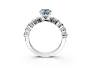 Shared-Prong Engagement Ring Setting for Fancy Blue Oval Center with Graduated Accents and Prong Head in Sterling Silver