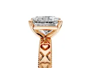 Solitaire Engagement Ring Setting for Radiant Cut Center with XO Engraved Band and Prong Head in Rose Gold