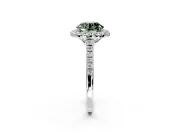Halo Engagement Ring Setting for Fancy Green Round Cut Center with Raised Halo, Pave Band and Prong Head in Platinum