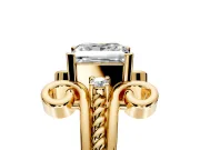 Solitaire Engagement Ring Setting for Princess Cut Center with Twisted Band and Scroll Prong Head in Yellow Gold