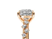 Solitaire Engagement Ring Setting for Cushion Cut Center with Trailing Leaf Accent Band and Prong Head in Rose Gold
