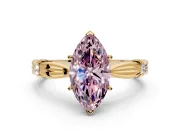 Solitaire Engagement Ring Setting for Fancy Pink Marquise Center with Carved Leaf Shoulders and Prong Head in Yellow Gold