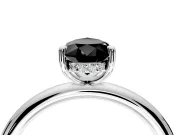 Hidden Halo Engagement Ring Setting for Fancy Black Pear-Shaped Center with Thin Rounded Band and Prong Head in Platinum
