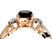 3 Stone Engagement Ring Setting for Fancy Black Emerald Cut Center with Pave Split Shank and Prong Head in Rose Gold
