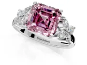 Floral Engagement Ring Setting for Fancy Pink Princess Cut Center with Marquise Cluster Shoulders and Prong Head in Sterling Silver