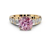 Solitaire Engagement Ring Setting for Fancy Pink Round Cut Center with Graduated Shared Prongs and Prong Head in Yellow Gold