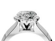 Halo Engagement Ring Setting for Heart-Shaped Center with Knife Ridge Cathedral Band and Prong Head in Platinum