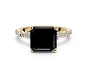 Solitaire Engagement Ring Setting for Fancy Black Asscher Cut Center with Alternating Size Accents and Prong Head in Yellow Gold