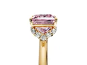 Hidden Halo Engagement Ring Setting for Fancy Pink Princess Cut Center with Plain Rounded Band and Prong Head in Yellow Gold