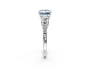 3 Stone Engagement Ring Setting for Fancy Blue Princess Cut Center with Crossover Basket, Pave Band and Prong Head in Platinum