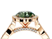 Halo Engagement Ring Setting for Fancy Green Round Cut Center with Twist Band and Prong Head in Rose Gold