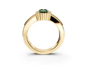 Halo Engagement Ring Setting for Fancy Green Emerald Cut Center with Wide Band, Inlaid Accent Row and Prong Head in Yellow Gold
