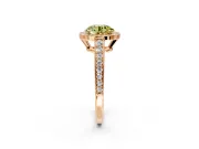 Bezel-Framed Halo Engagement Ring Setting for Fancy Yellow Round Cut Center with Pave Band and Prong Head in Rose Gold