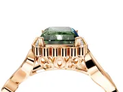 Halo Engagement Ring Setting for Fancy Green Radiant Cut Center with Leaf Motif Split Shank and Prong Head in Rose Gold
